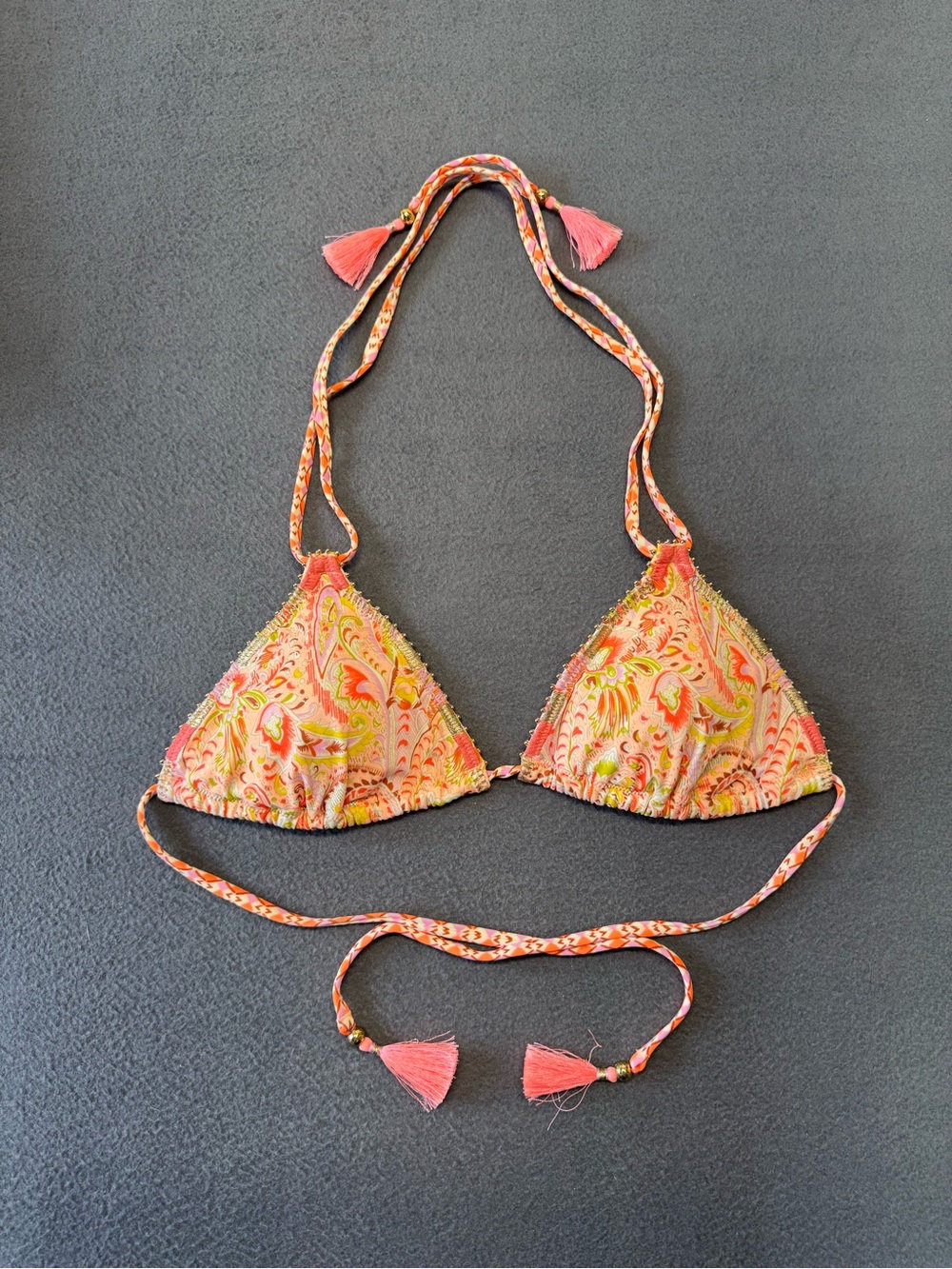 Victoria's Secret Coral & Pink Paisley Triangle Bikini Top size large